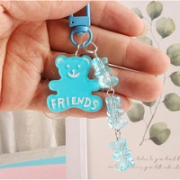 little bear keychains cute candy color beads keyring key chain lanyards strap bags backpack pendent fresh decor friends gifts