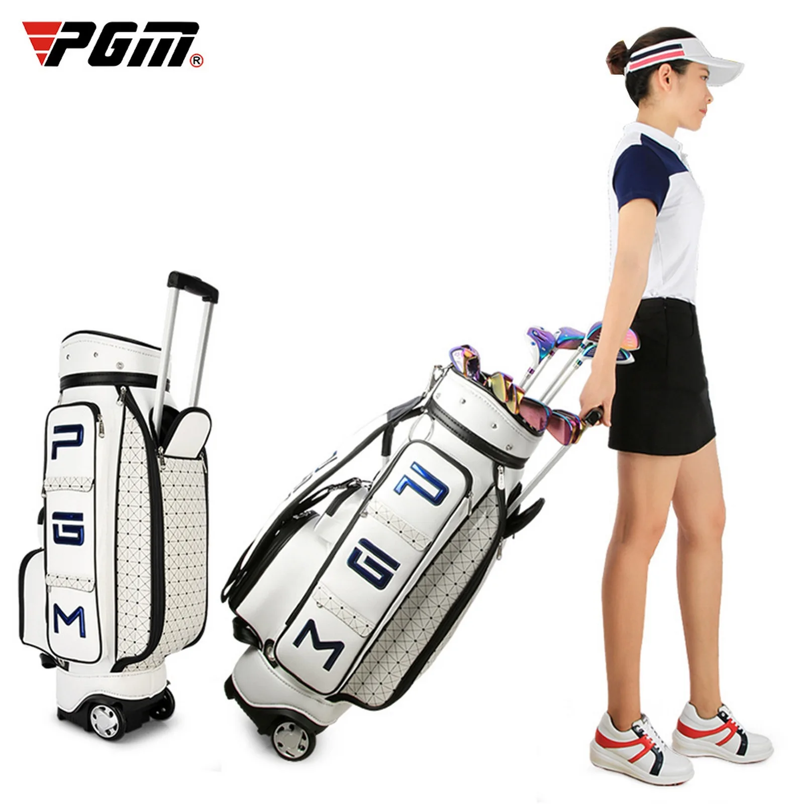 Retractable Golf Bag Standard Golf Aviation Bag Portable Pu Leather Golf Standard Bag Large Capacity Travel Package With Wheels