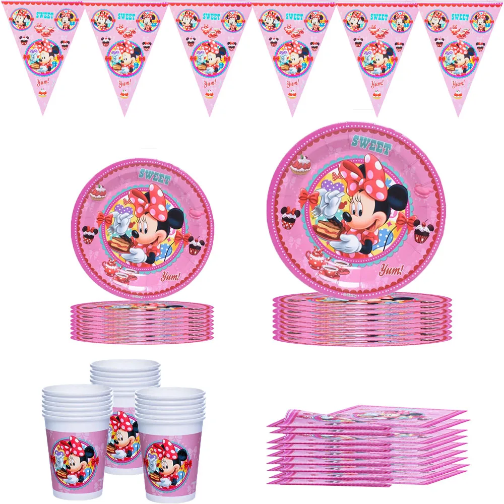 

Disney Minnie Mouse Themed Disposable Cup Plate Balloon Straw Kids Girls Birthday Party Decorations Baby Shower Anniversary Wedd