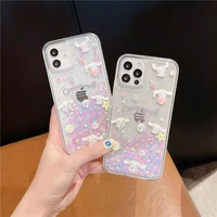 lovely hello kitty cinnamoroll quicksand phone case for iphone 11 12 13 pro max x xs xr 6 6s 7 8 plus se 2020 transparent cover