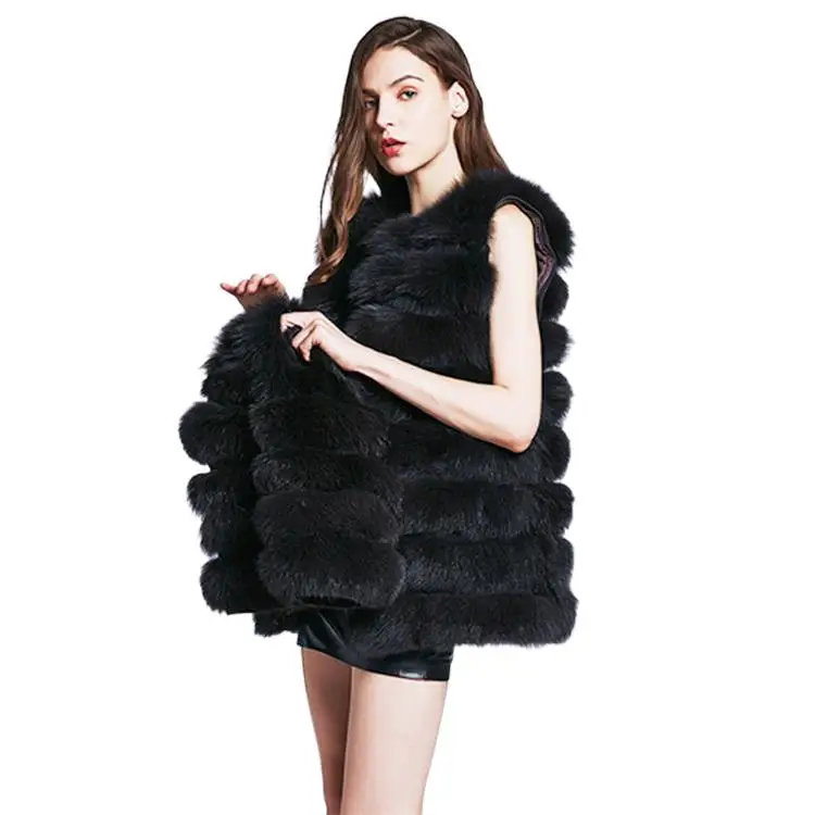 Woman Fox Fur Long Coat Removable Natural Fur Overcoat Real Fox Fur Outerwear Lady Winter Thermal Real Fur Jacket With Fur Vest