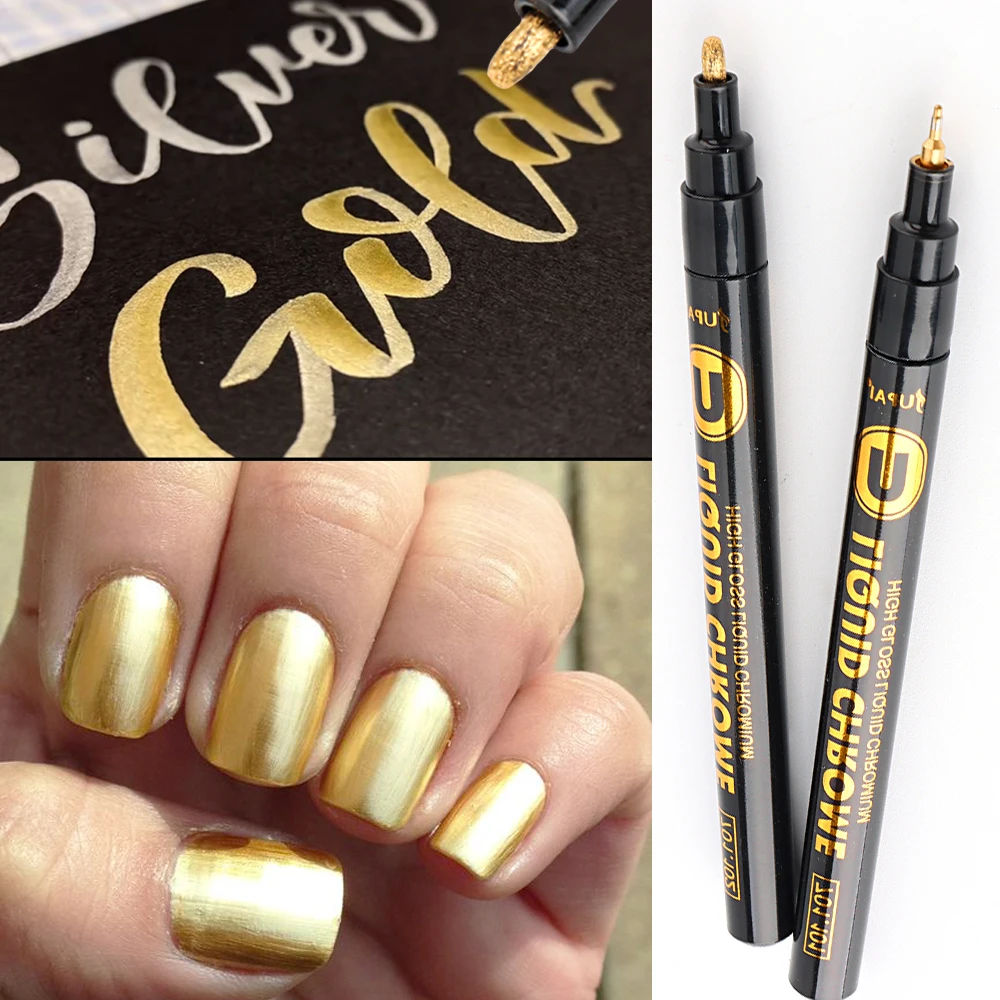 

1 шт. ручка граффити для дизайна ногтей металлический золотой серебряный цвет водостойкая ручка-маркер для ногтей Дизайн гель-лака кисть для рисования и подводки леб704