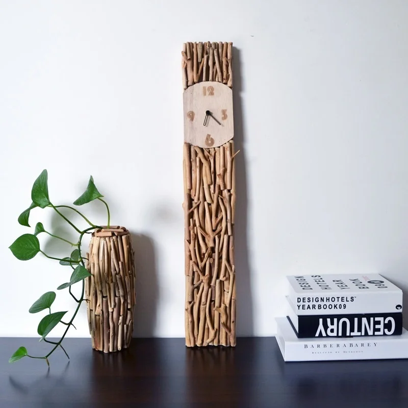 

pure handmade solid Wood. silent wall Alarm Living room Household Rectangular Alarm modern Simple. wall Decoration