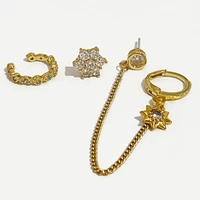 perisbox 3pcs delicate clear cz chain clip on earrings set with starburst charm women zircon cartilage earrings hypoallergenic