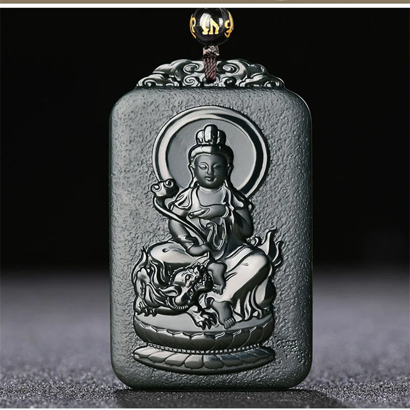 

Mai Chuang/He Tian CyanJade Chinese ZodiacRabbit Manjushri Buddha Necklace Pendant Fashion Elegant Jewelry Men Women Couple Gift