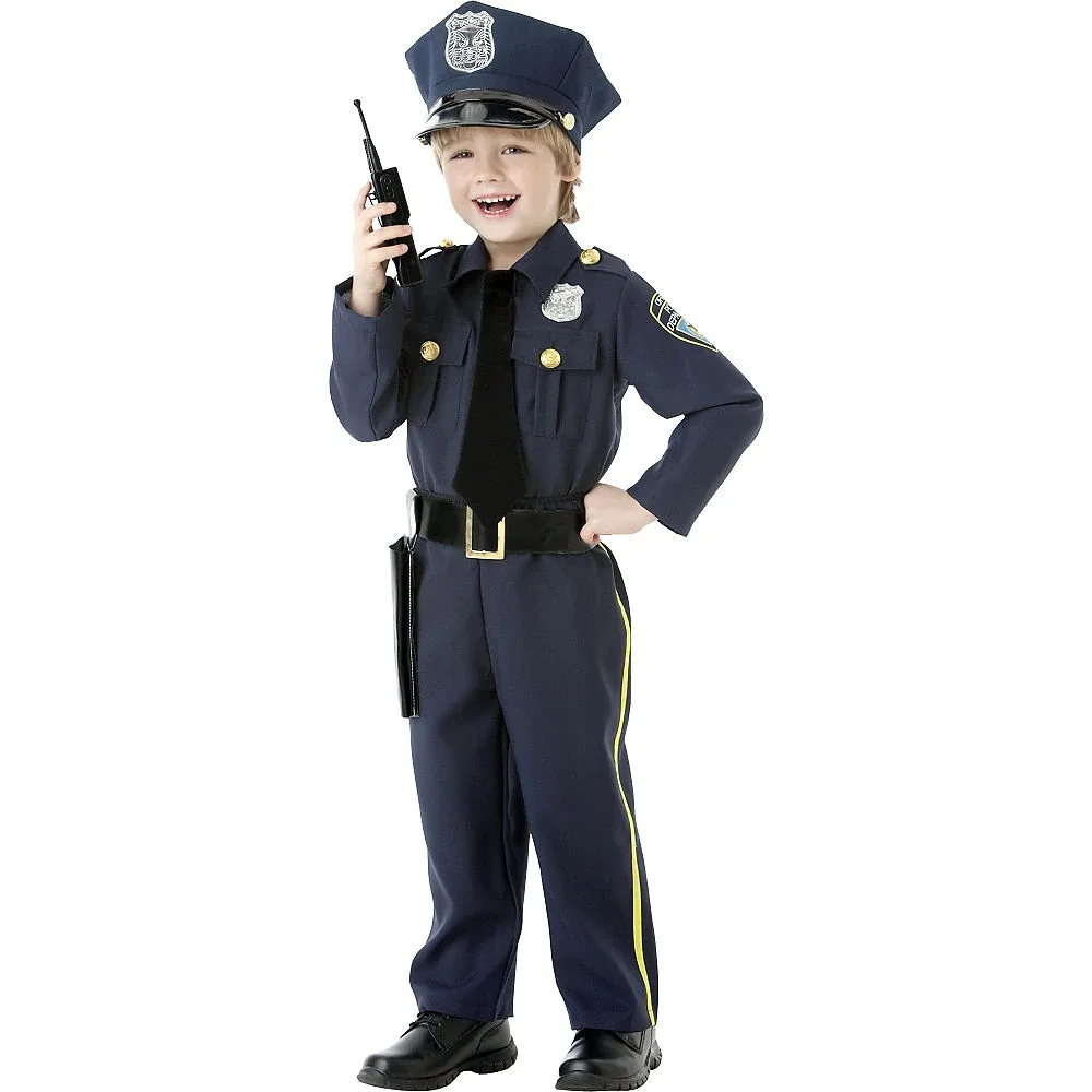 Boy Cop Uniform Girl Police Cosplay Outfit Purim Halloween  Children Cop Police Officer Costume Week Gift Party Fancy Dress