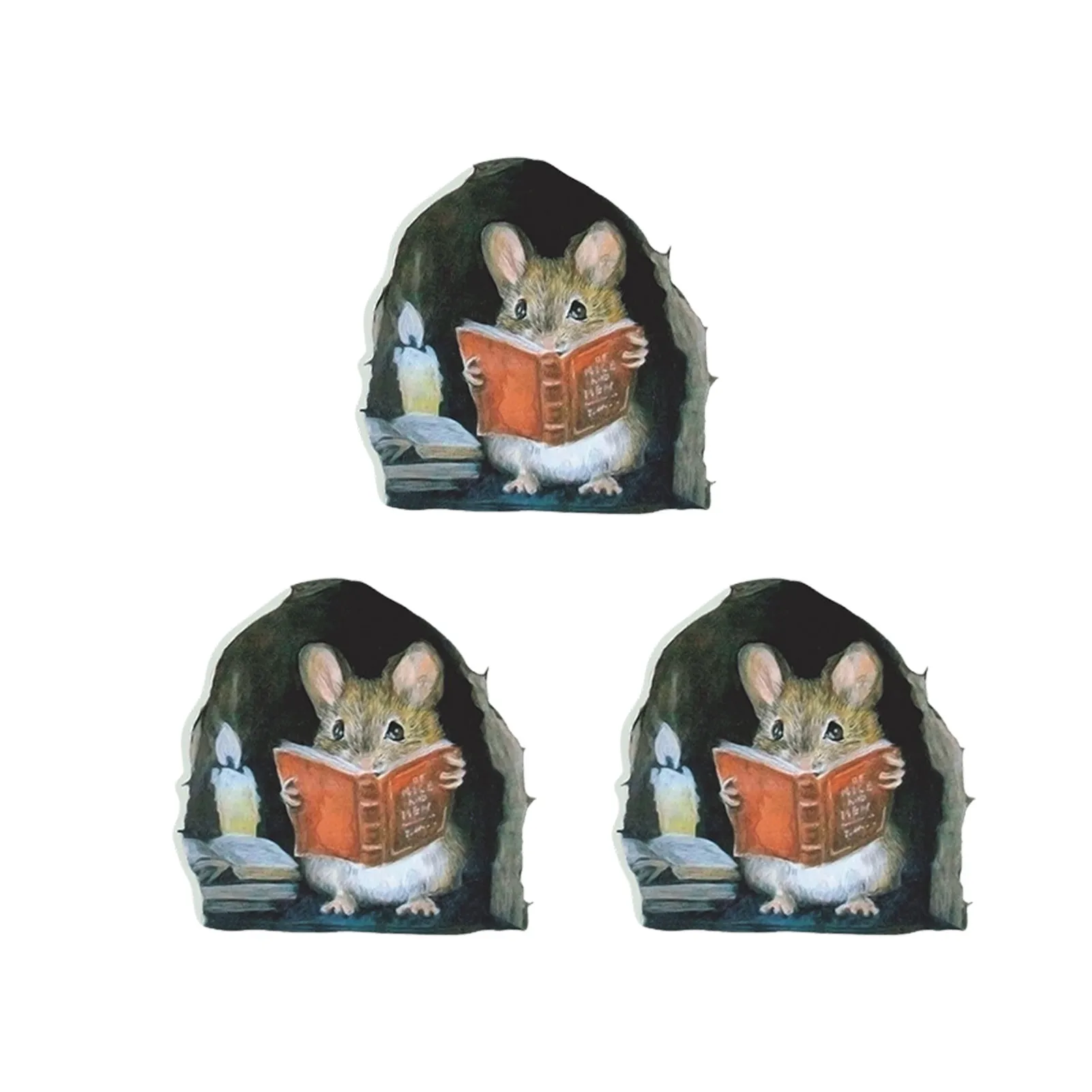 

3D Wall Stickers 3D Mouse In A Hole Wall Decal Mural DIY Home Decoration Cute Reading Mouse Animal Wall Art For Living Room