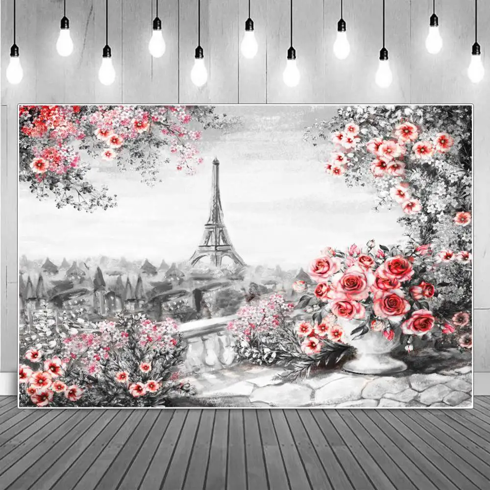 

Масляная живопись весенние цветы пейзаж Фотография фоны Эйфелева башня обзор платформа фон для фотографирования портрет реквизит