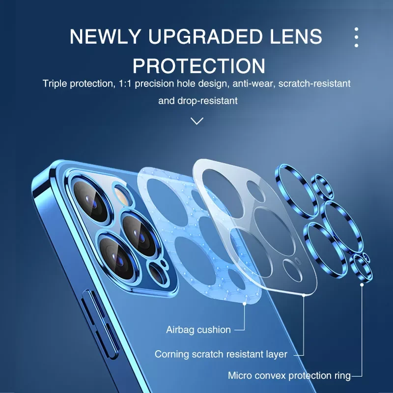 

New Fashion For iPhone 11 12 13 Pro Max mini X XR XS 7 8 6S Plus SE 3 Transparent Silicone Shockproof Cover Plating Square Frame