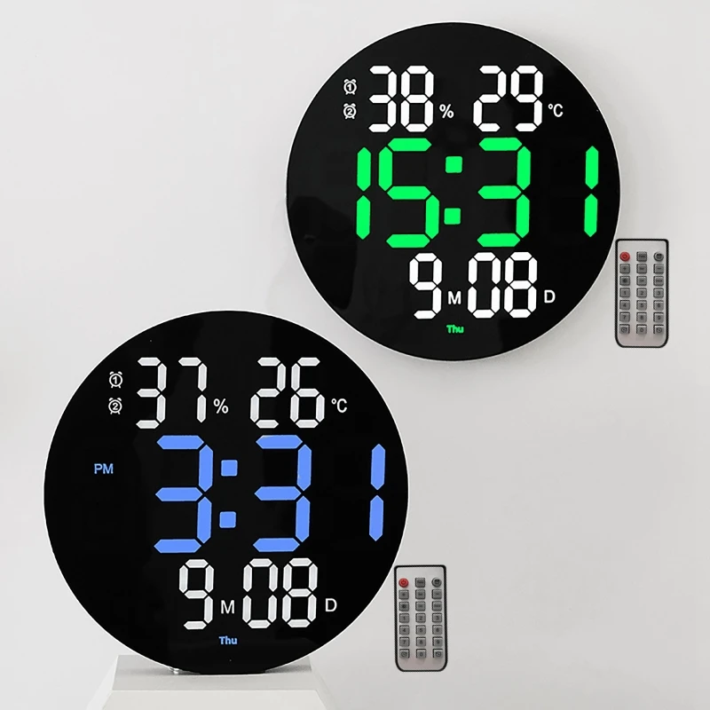 Автоматические светодиодные цифровые настенные часы, 10 уровней яркости, умный пульт дистанционного управления, большие электронные 2 будильника, декор для гостиной Автоматические светодиодные цифровые настенные часы, 10 уровней яркости, умный пульт дистанционного управления, большие электронные 2 будильника, декор для гостиной