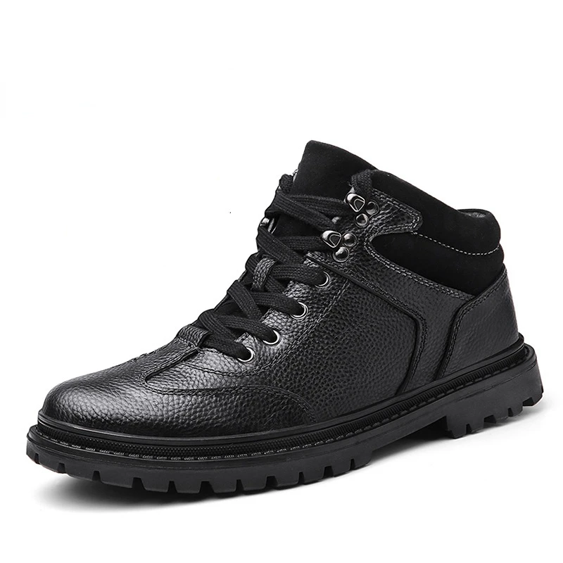 

Супертеплые мужские зимние ботинки, качественные зимние ботинки из натуральной кожи, меховая плюшевая зимняя обувь для мужчин, уличные бот...