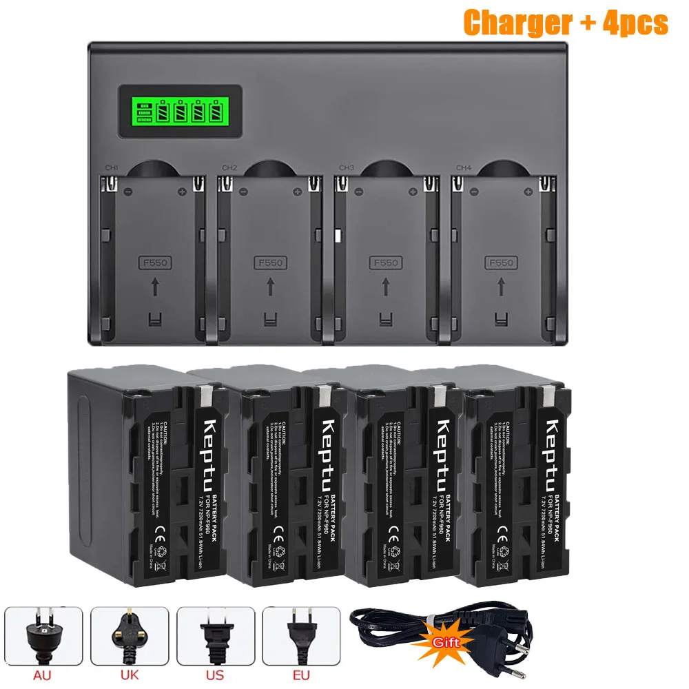 Зарядное устройство для аккумулятора, 7200 мАч, 4 слота, F960, для Sony NP F960, F970, F550, F570, QM91D