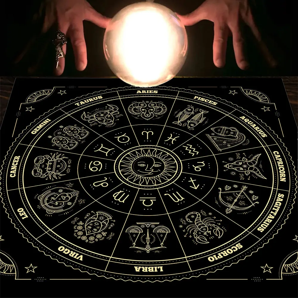 

Mandala Moon Phase Tarot Card Tablecloth Zodiac Astrology Chart Tapestry Divination Altar Cloth Board Game Card Pad Decor