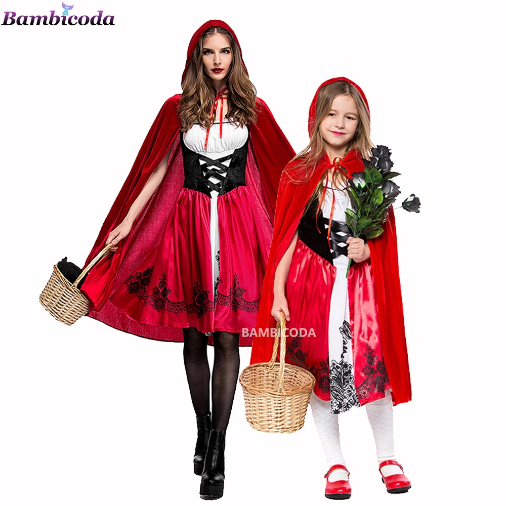 

Girls Halloween Costume Children Little Red Riding Hood Cosplay Princess Dress party coat cape Fancy mother and daughter outfits