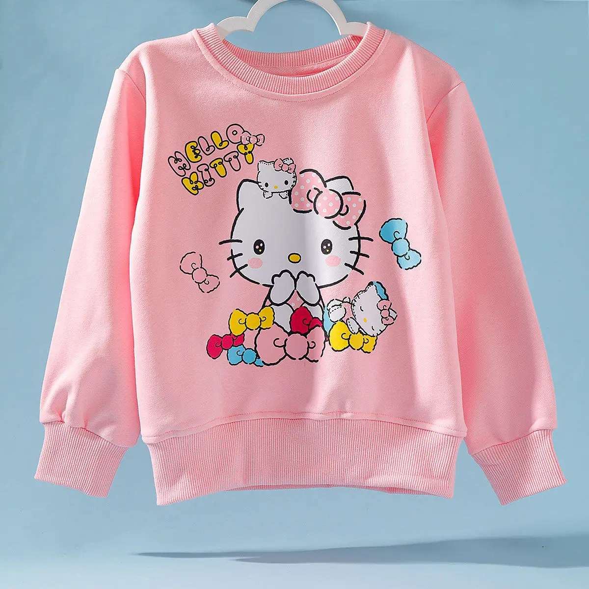

Толстовка Hello Kitty для девочек, модная спортивная одежда из чистого хлопка с мультяшным аниме, цельный пуловер, Топ