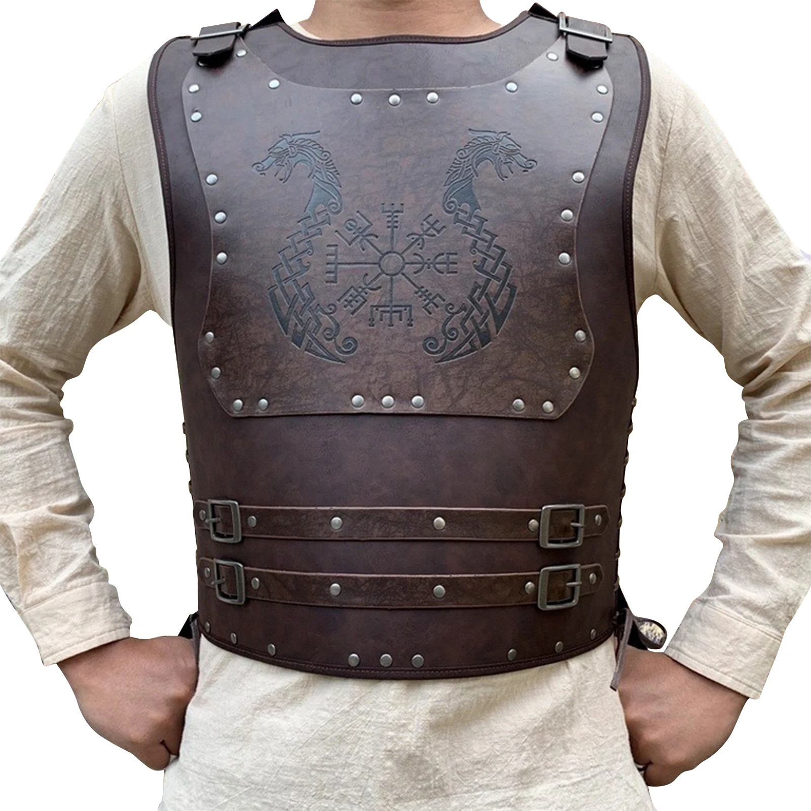 

Viking Warrior PU Leather Chest Armor, Retro Knight Leather Body Armor, Medieval Vest Chest Armor for Cosplay Party Halloween