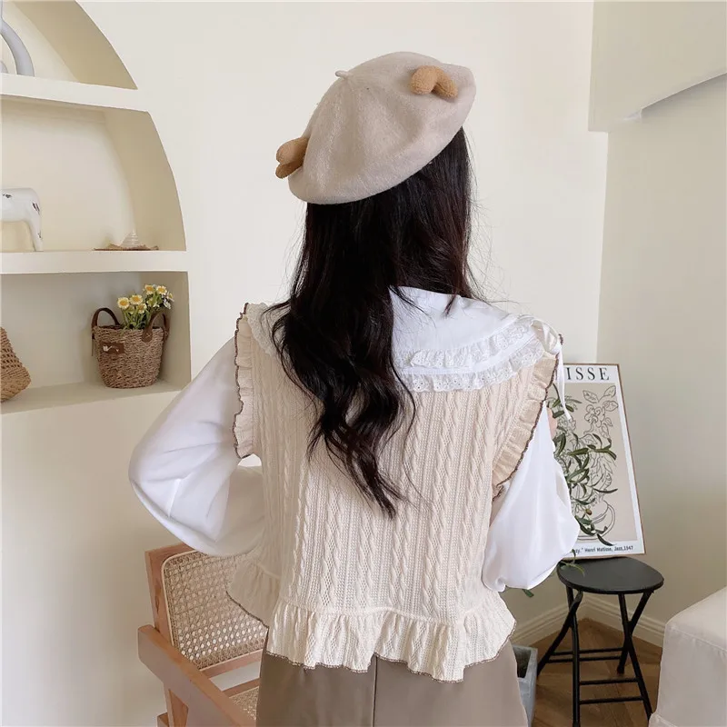 Женская блузка с длинным рукавом элегантная Милая Кружевная рубашка воротником