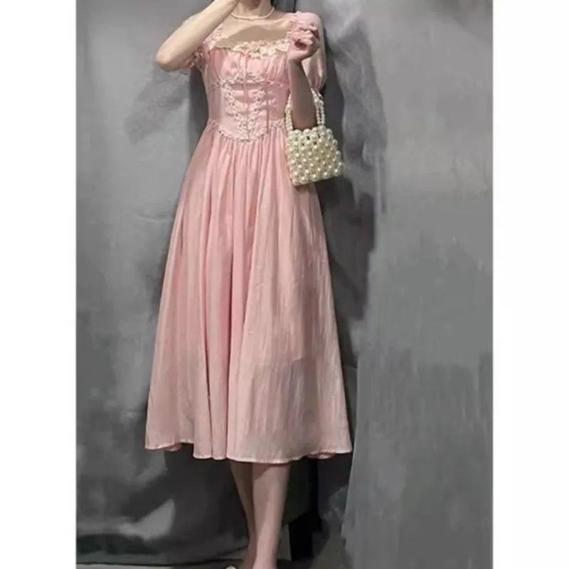 Элегантное темпераментное модное розовое платье с рукавами-фонариками