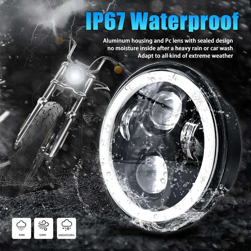 Передняя фара для мотоцикла 2x3/4 с белым ореолом DRL Sportster Iron 883 Dyna Street Bob