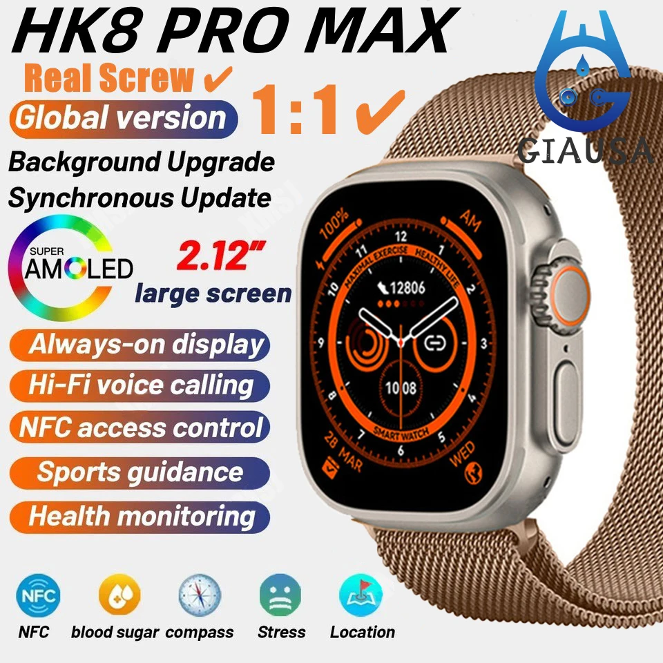 

Smart Watch HK8 Pro Max 49mm AMOLED Screen Series 8 Compass NFC High Refresh Rate Men Women Sport Smartwatch For Android and ios