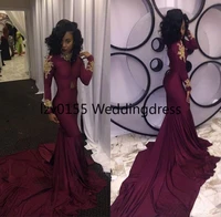 fashion women wine red prom dress sexy south african gold appliques burgundy long formal evening party gown custom made