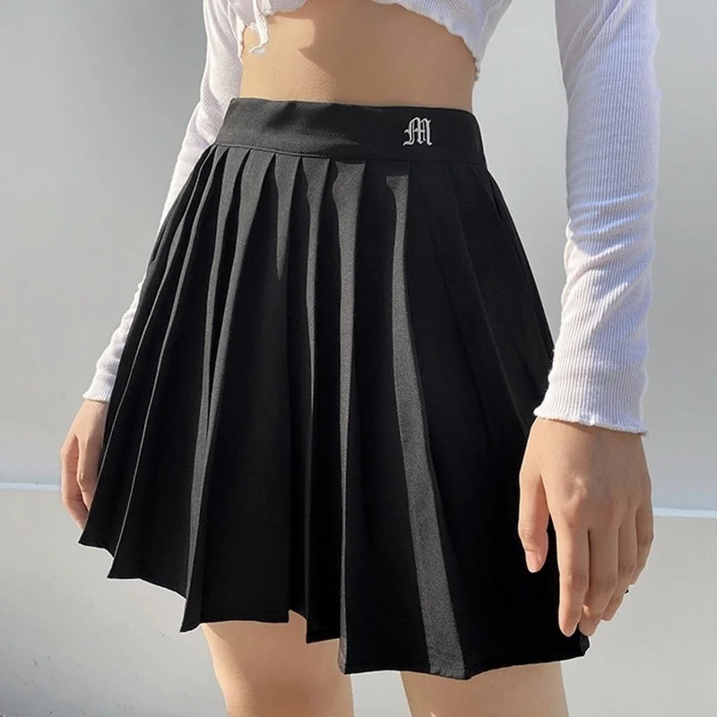 

Women's Pleated Miniskirt, High Waist, Dance Dress, Black and White, Y2k