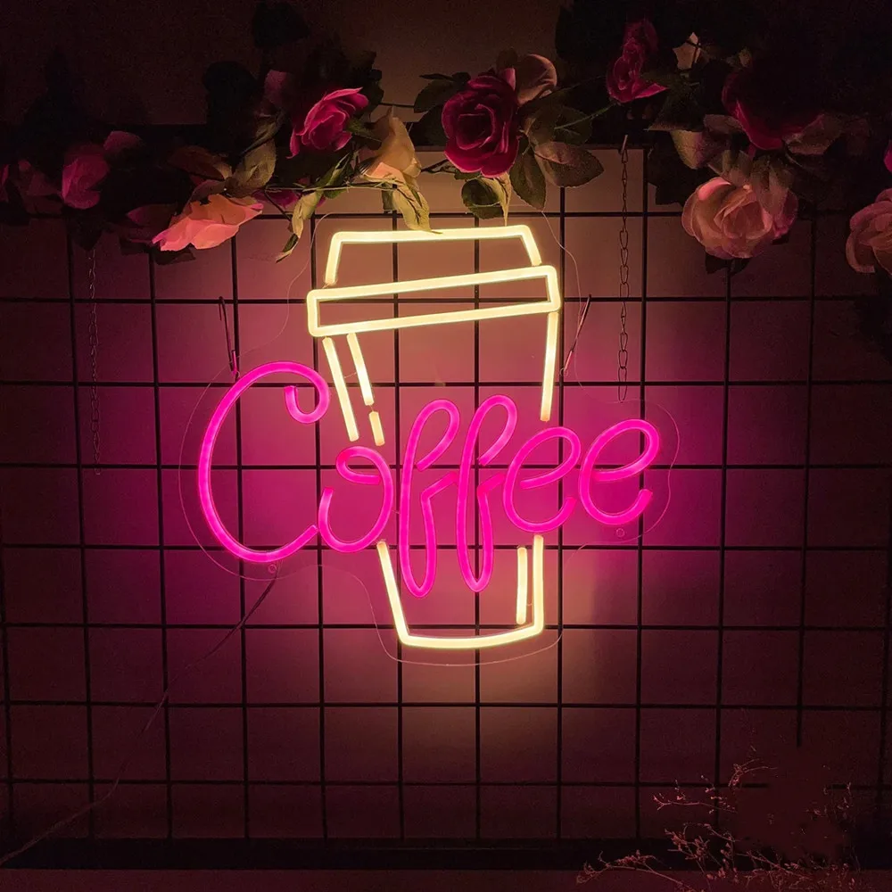 Coffee Cup Neon Signs,Neon Sign Wall Decor,Pink Led Sign,Shop Neon Art,Coffee Lover Gift,Coffee Bar Sign,Custom Coffee Wall Deco