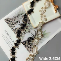 2 6cm wide white black 3d flowers golden embroidered lace ribbon dress collar neckline trim clothing headwear sewing diy crafts