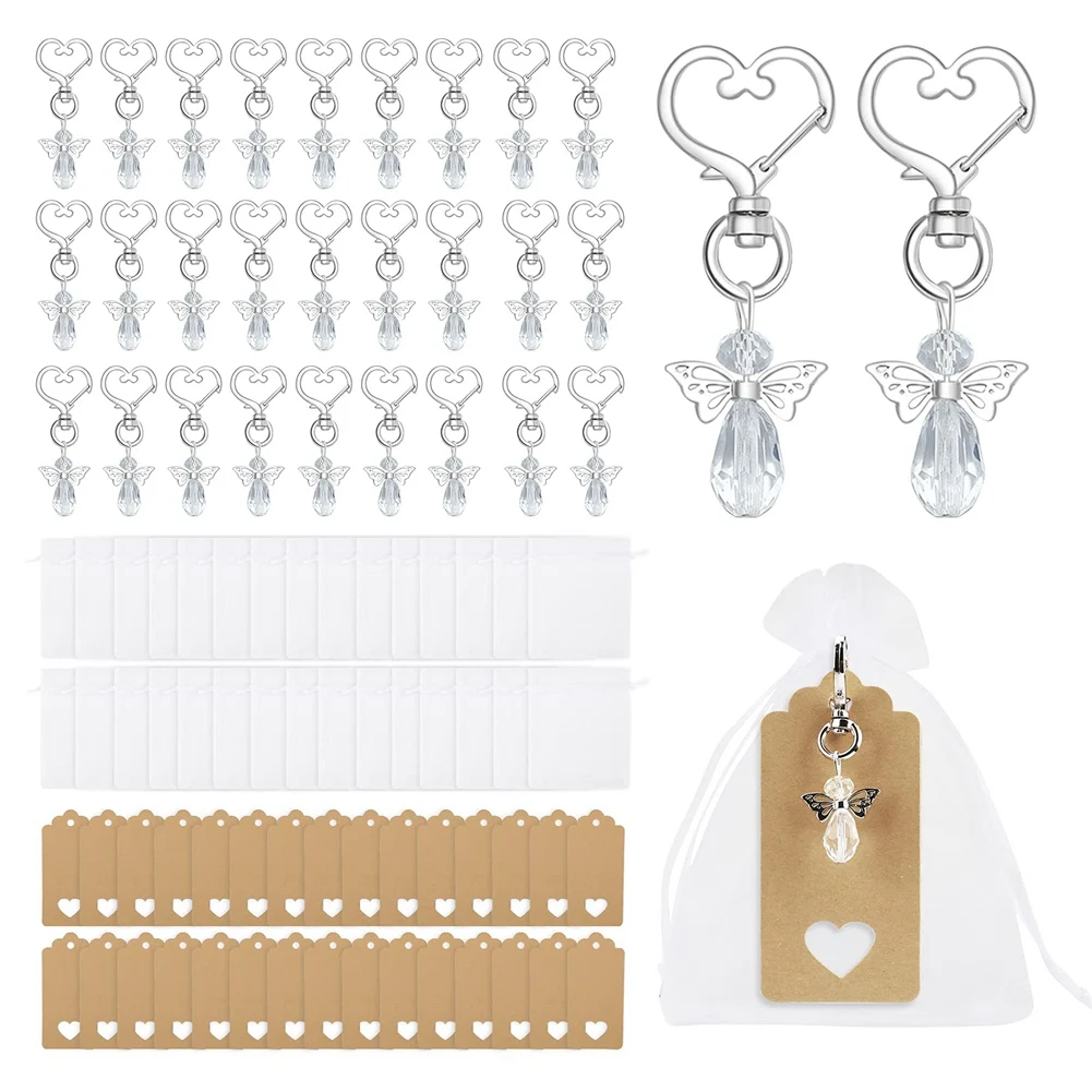 

30Pcs Angel Keychain Souvenir Wedding Gifts Baby Shower Favor Gifts Set with Tag Drawstring Bag