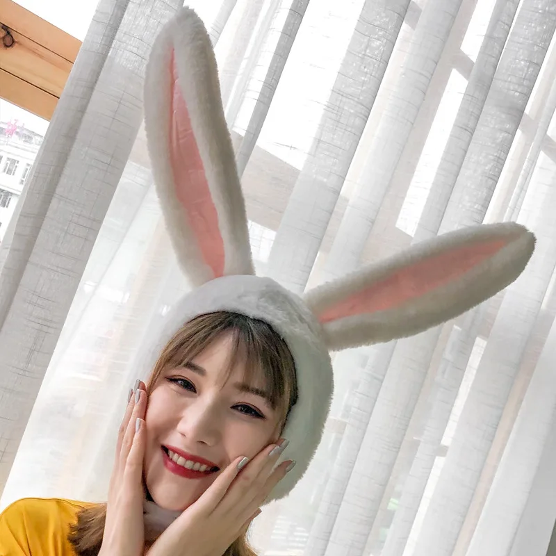 

Winter Plush Rabbit Bunny Ears Hats For Women Cute Warm Soft Beanies Head Hood Girls Costume Accessories Earflap Hat Headgear