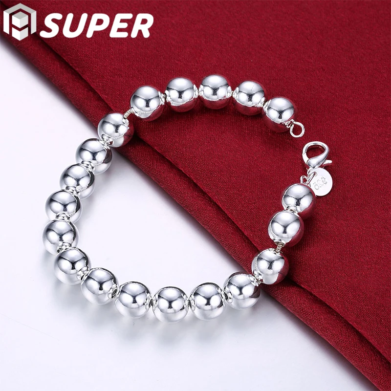

925 Sterling Silver 10mm Hollow Ball Beads Chain Bracelet For Woman Charm Wedding Engagement Fashion Party Jewelry
