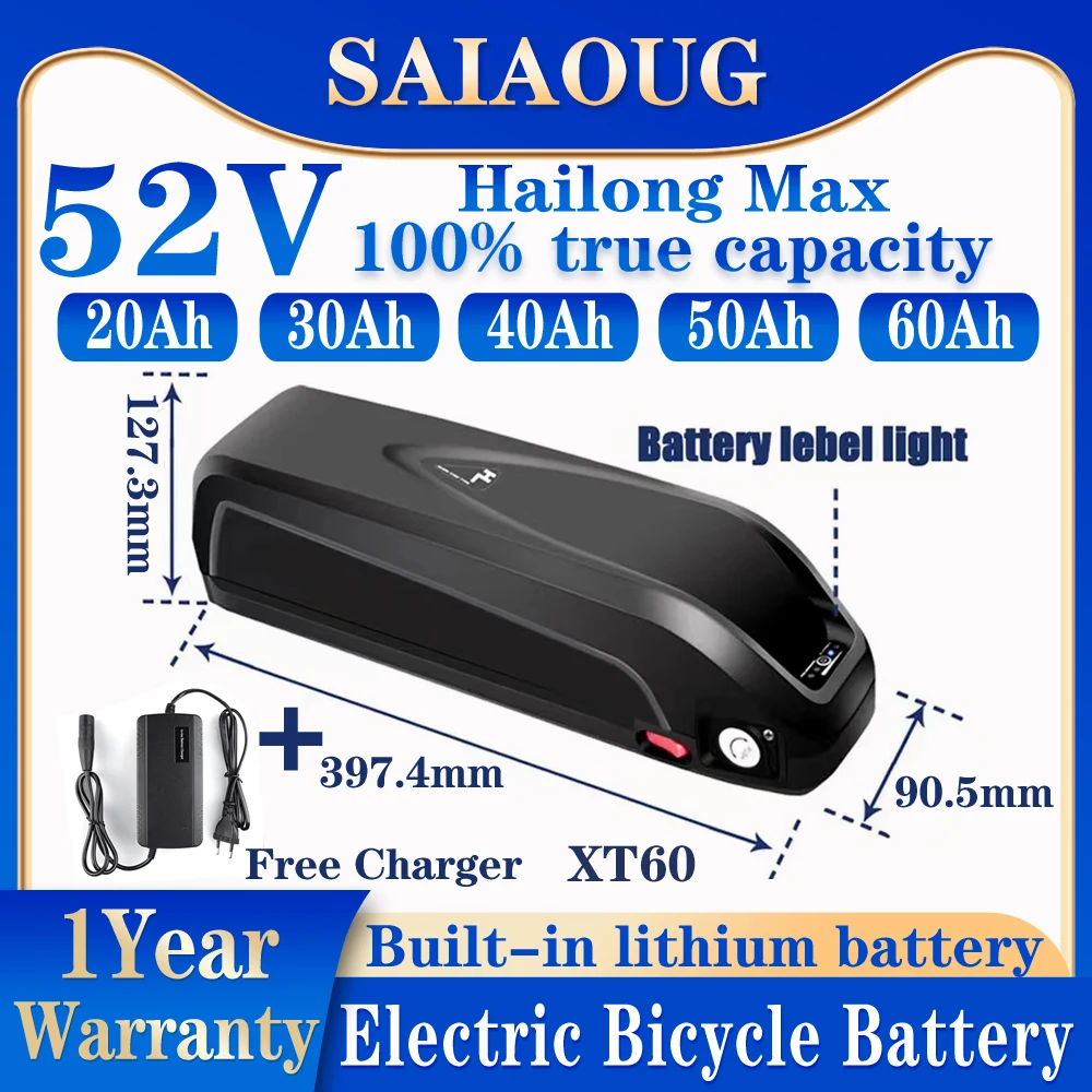 

52 volt Electric Bike Battery Hailong 52v Fietsaccu 52v 30ah 40ah 50ah 60ah Bicicleta 52v Bafang 1000 2000w Electrica Baterias