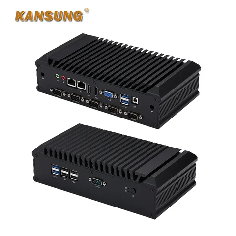 KANSUNG 6-го поколения Celeron 3855U Core i5-6200U Двухъядерный DDR4L M.2 SSD 2 LAN 6 COM 12 В Промышленный безвентиляторный мини-ПК малой мощности
