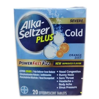 20 piecesbox alka seltzer cold effervescent tablets power fast fizz nasal congestion runny nose sore throat headache bodyache