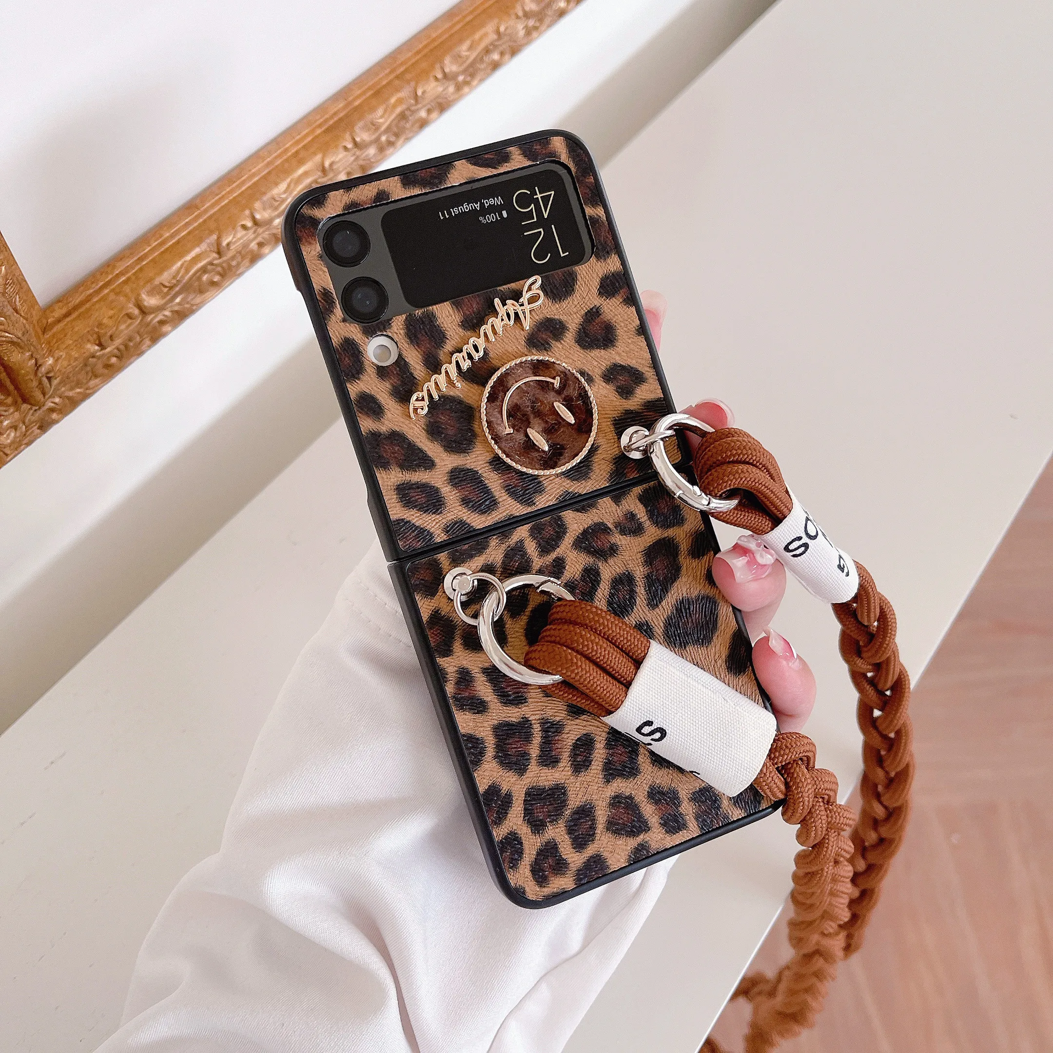 Najtaniej Flip 4 Etui Na Telefon Do Samsung Galaxy Z Flip 3 4 Crossbody Długi Pasek Ze Smyczą Moda Sexy Leopard Print Z Flip3 Pokrowce