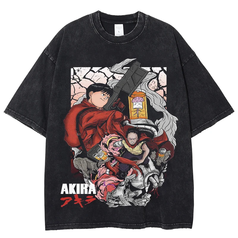 

Винтажная промытая Мужская футболка Токио Shotaro Kaneda Akira из 100% хлопка с коротким рукавом манга Повседневная Уличная одежда в стиле хип-хоп топы унисекс