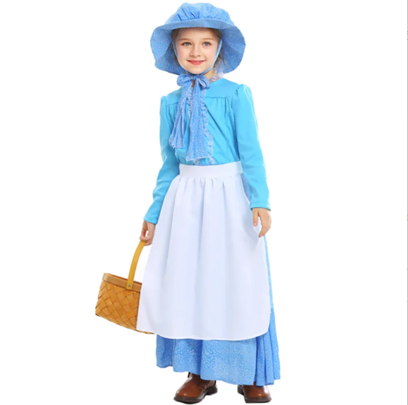 

Карнавальный костюм горничной для девочек, костюм для косплея, фантазия, детский идиллический фартук для фермы, голубое платье горничной дл...