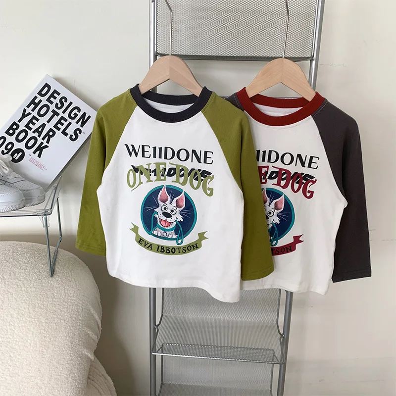 Kids Clothing T Shirts Boys Cotton Children Shirt Baby Toddler Tops Cartoon Full Long Sleevescontrast raglan Sleeve Backing