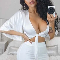 fashion blouse solid color open chest strap sexy short shirt nightclub fashion evening party sexy ladies top for summer 2022