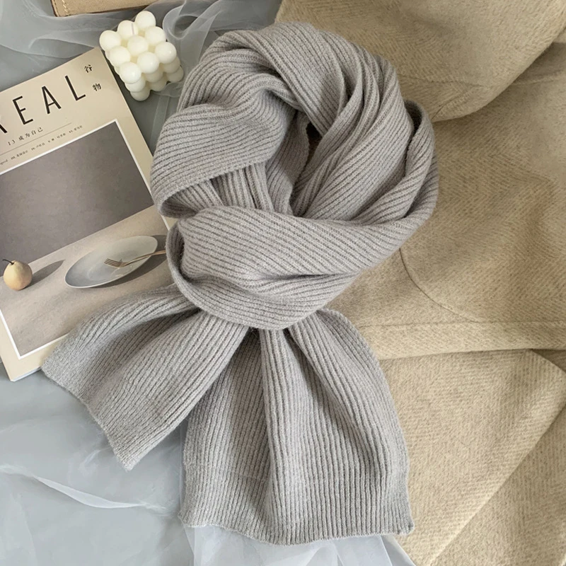 

Winter Scarf For Women Korean Solid Color Warm Scarf Couple Student Double-sided Knit Bib Scarves
