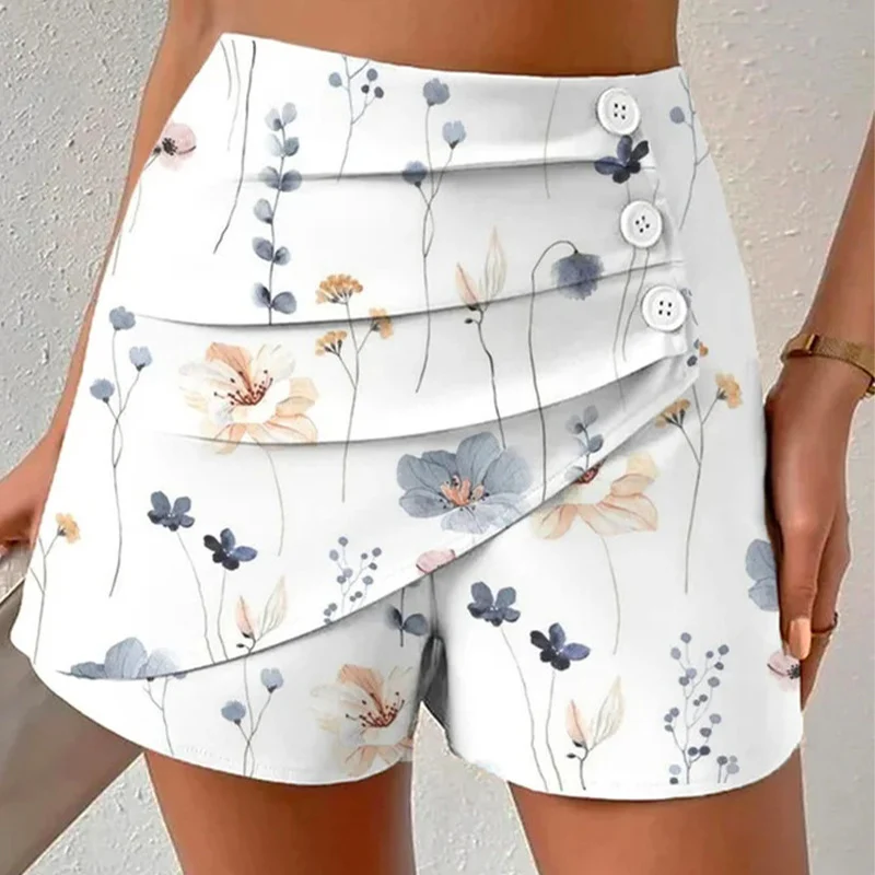 

Шорты женские трапециевидные с цветочным принтом, дизайнерские драпированные Короткие штаны на пуговицах, винтажные модные с завышенной талией, весна-лето 2023