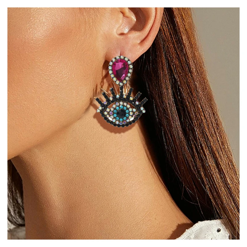 

Korean Fashion Big Eyes Set Diamond Openwork Earrings Personality Trend Artificial Rhinestone Earrings Jewelry