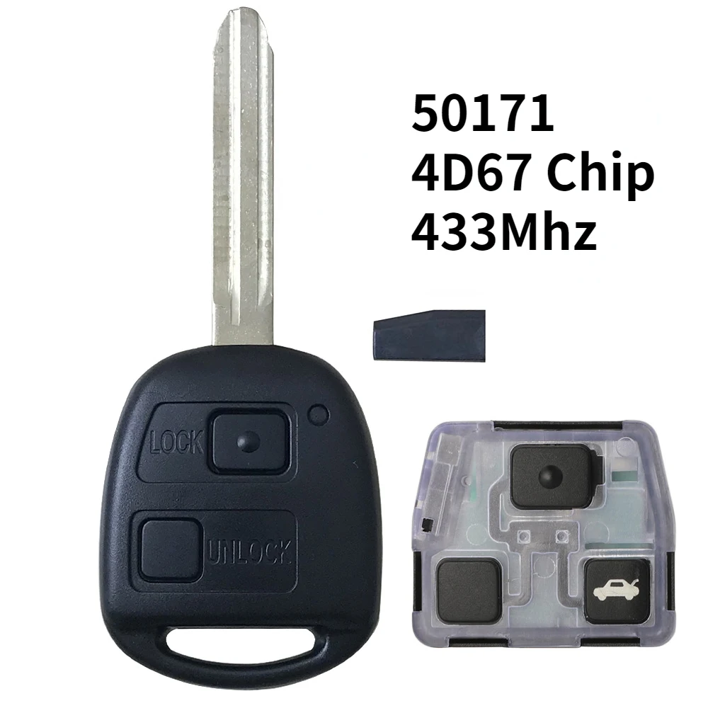 2 Buttons 50171 for Toyota Prado 120 RAV4 Kluger Previa FJ Cruiser Land Cruiser 100 Remote Key 433MHz 4D67 Chip Fob