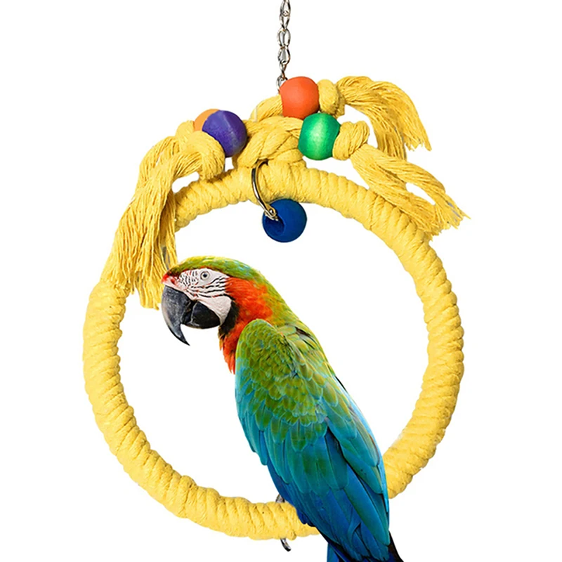 

Pet Parrot Birds Cage Toy Cotton Rope Circle Ring Stand Chewing Bite Hanging Swing Climbing Play Toys For Cockatiel Parakeet