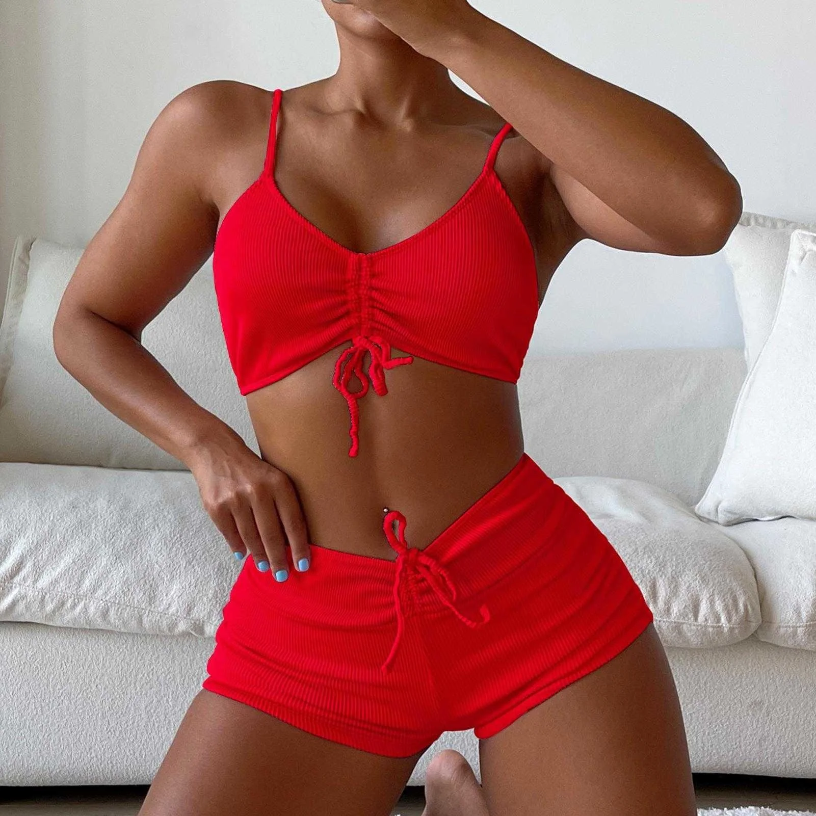 

Outer Single Swimsuit 2022 Bikini Solid Color Sexy Boxer Bikini Womens Fission Swimsuit Wholesale