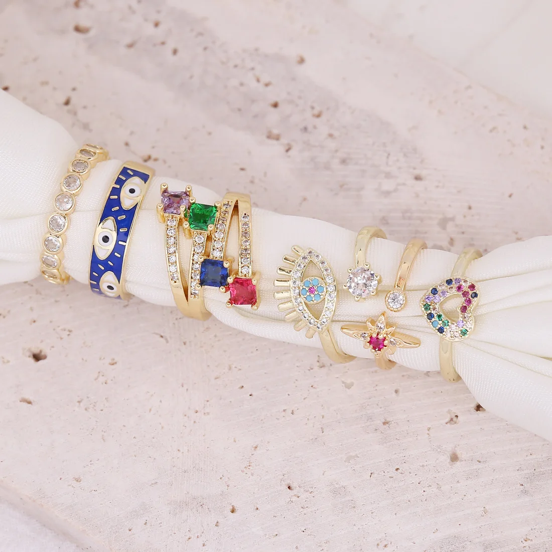 

Korea Popular Style Colorful Open Rings with Copper Micro Set Zircon Ring Jewelry for Women 2022 Devil's Eye Heart