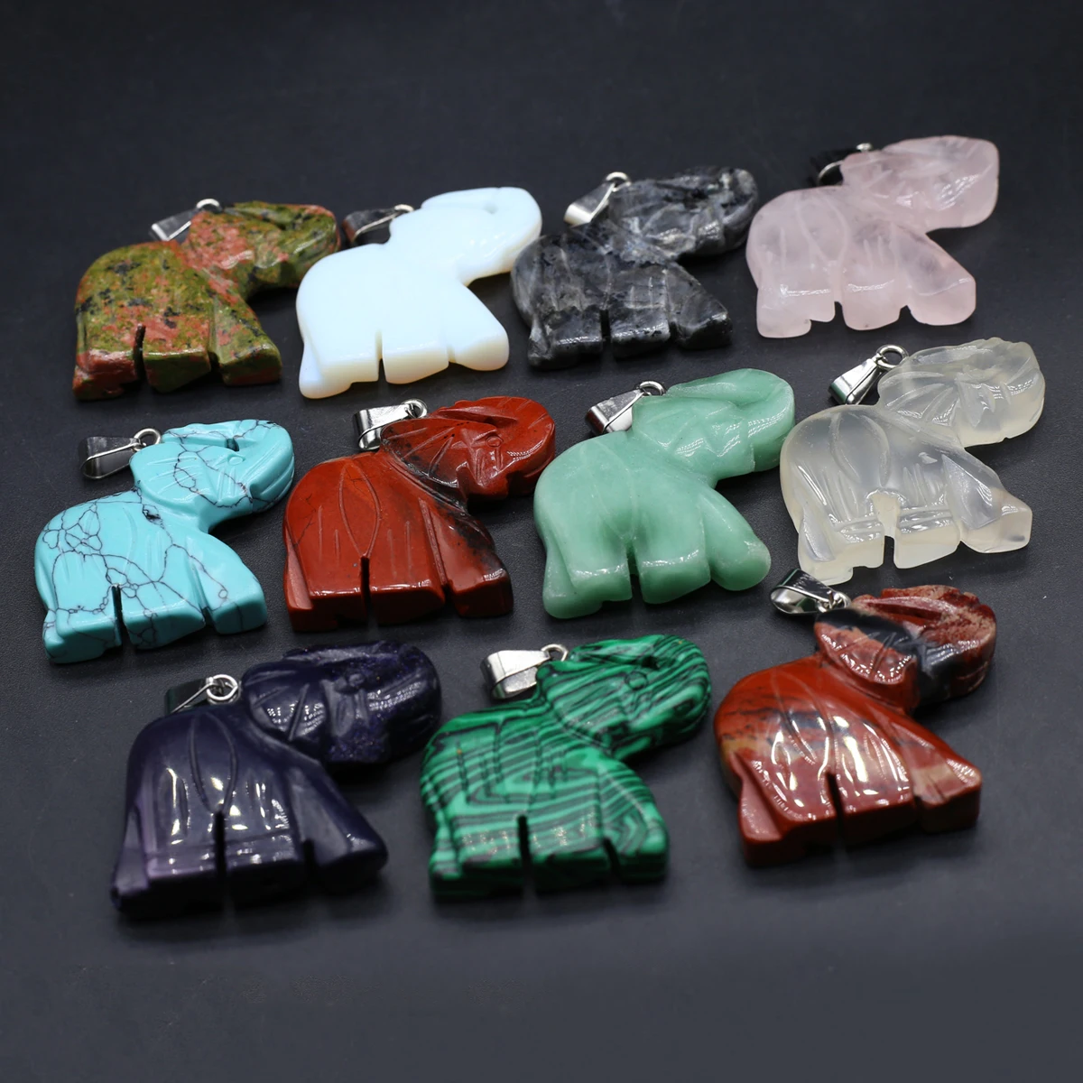 

2pc Natural Stone Pendants Cute Elephant Turquoise Opal for Trendy Jewelry Making Diy Women Necklace Crafts