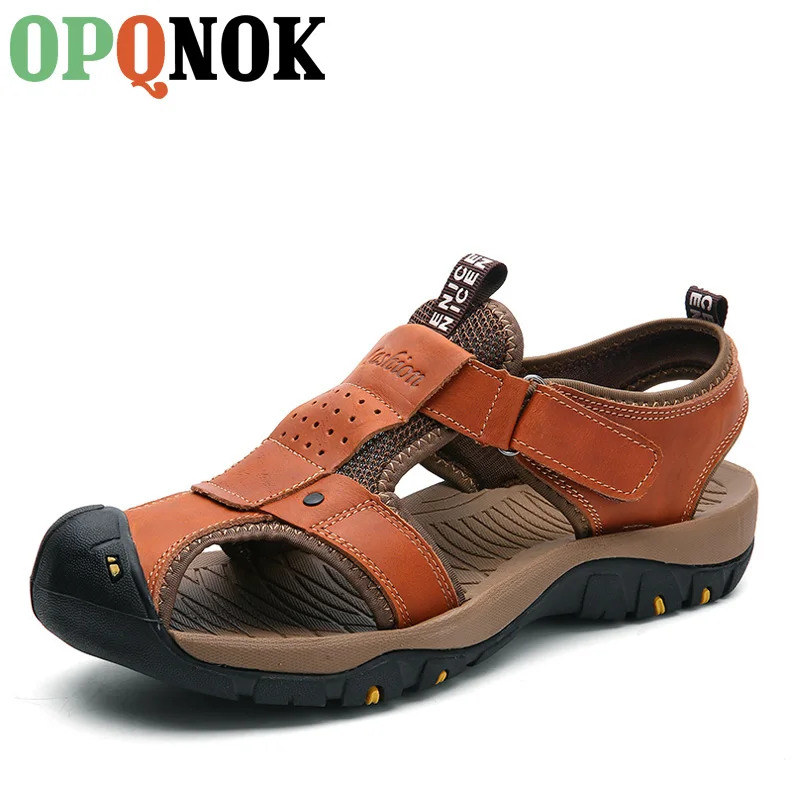 

Сандалии мужские из натуральной кожи, мягкие дышащие, пляжные шлепанцы, гладиаторы, летняя Уличная обувь для бисероплетения, 38-48