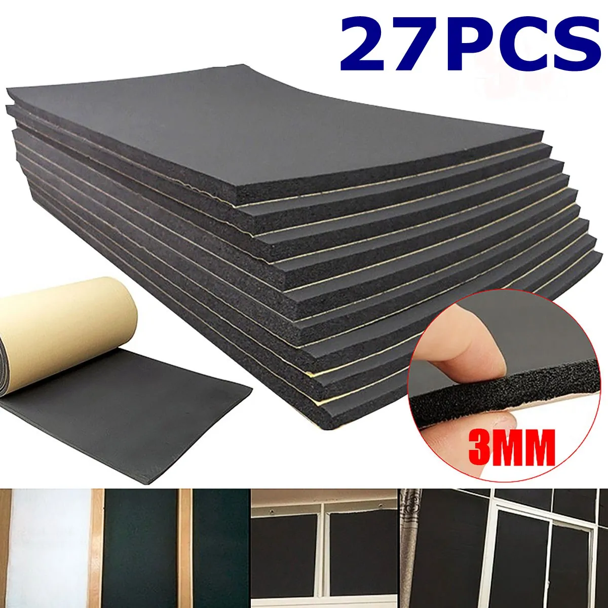 

9pcs 50x30cm 3mm Car Soundproof Cotton Sound Deadener Mat Hood Engine Bonnet Noise Insulation Sound Absorption Cotton