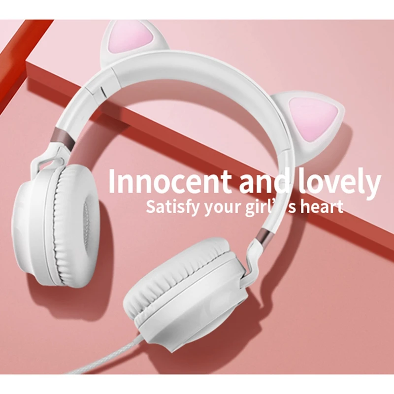 

Cat Ear Headphones, 3.5mm AUX Wired Headphones, Foldable with Mic, for Computer, Phone (White)